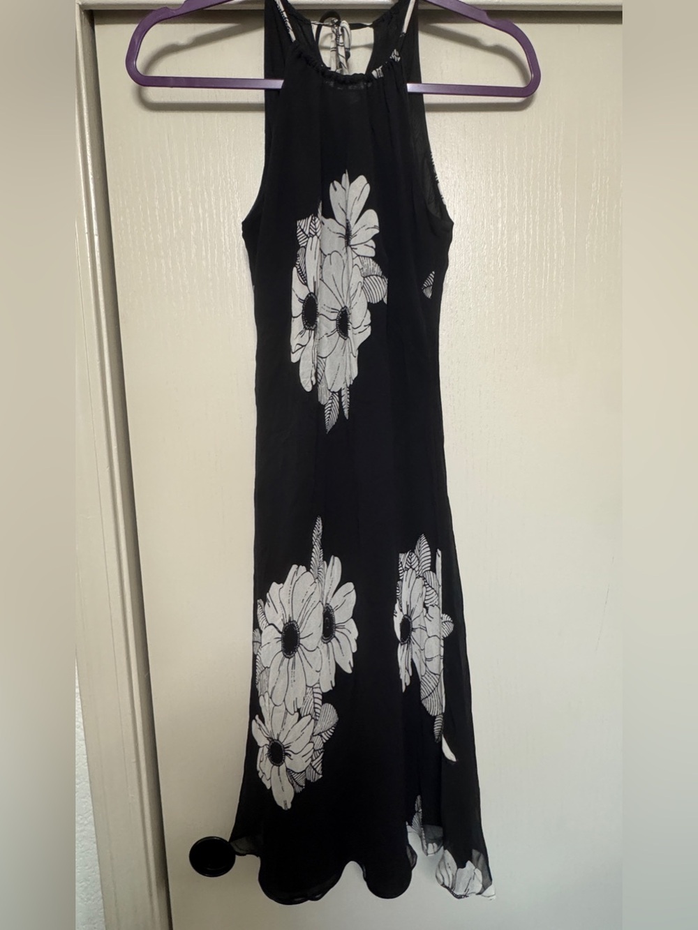 Vintage Ann Taylor silk Black Mini Dress with White Floral Print